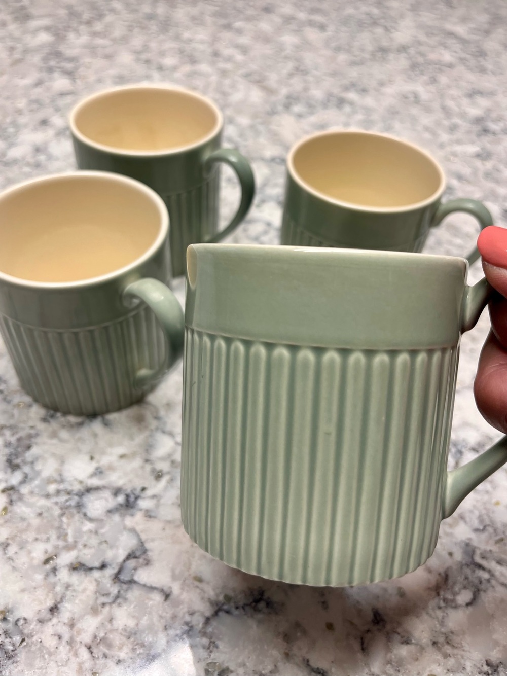 Wedgwood Queen’s Ware Edme Ribbed Ceramic Mug Set - Sage with Cream Interior